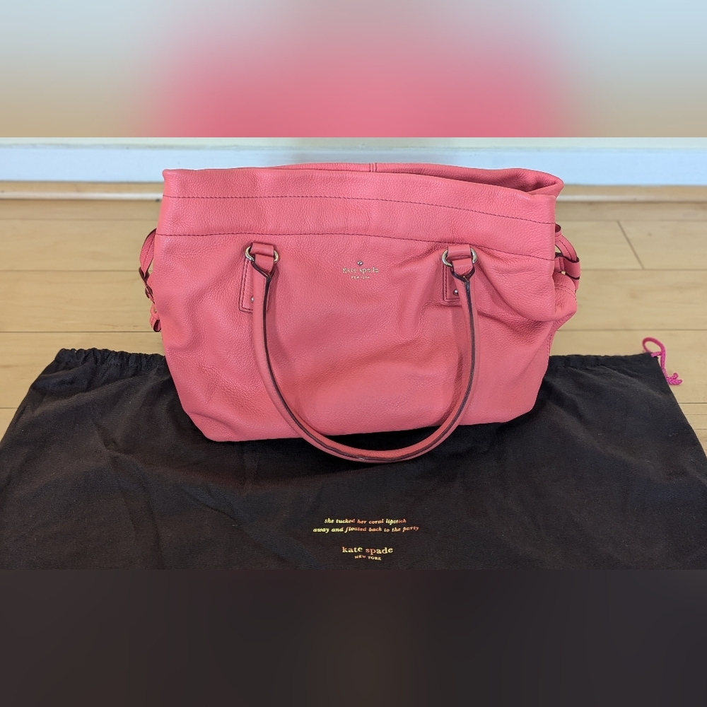 Kate Spade Darien Drawstring Leather Shoulder Bag Coral Pink Gold - Picture 14 of 15
